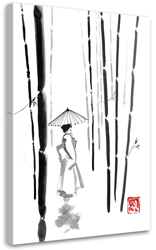 Gario Vászonkép Gésa bambuszokban - Péchane Méret: 70 x 100 cm