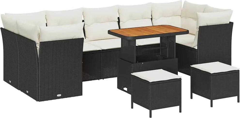 vidaXL Kerti Kanapé Szett 10 pcs Fekete polirattan