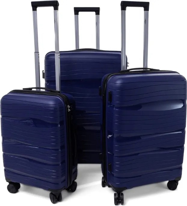 Sötétkék 3 darabos luxus keményfedeles bőröndkészlet "Royal" – M, L, XL