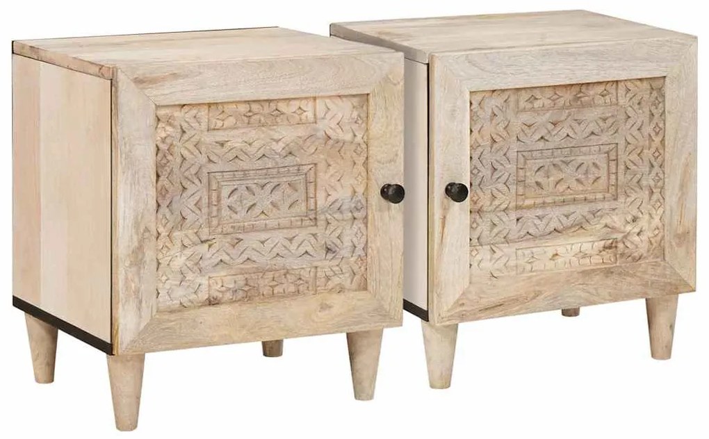 Éjjeli asztal 2 pcs Bézs 40 x 33 x 46 cm tömör mangófa