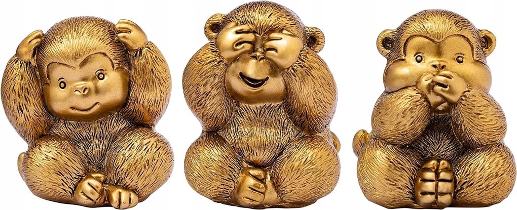 Majom figurák szobrocskák okos majmok arany dekoráció otthon állat