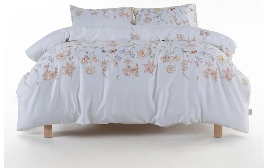 Fehér kétszemélyes-hosszabbított pamut-szatén ágyneműhuzat 240x220 cm Ivory Garden Floral – Mila Home Luxury