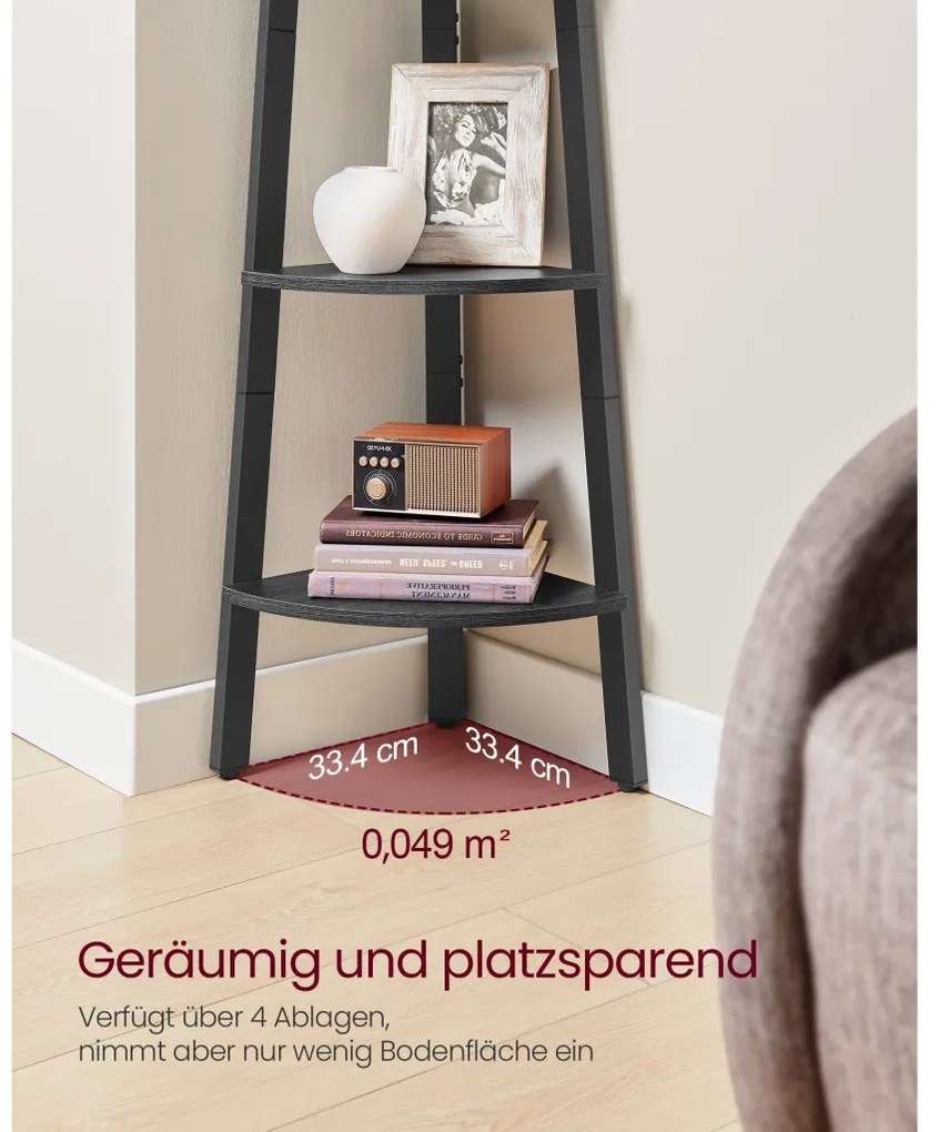 Sarok könyvespolc, 4 szintes, szénszürke és fekete 33x33x124cm