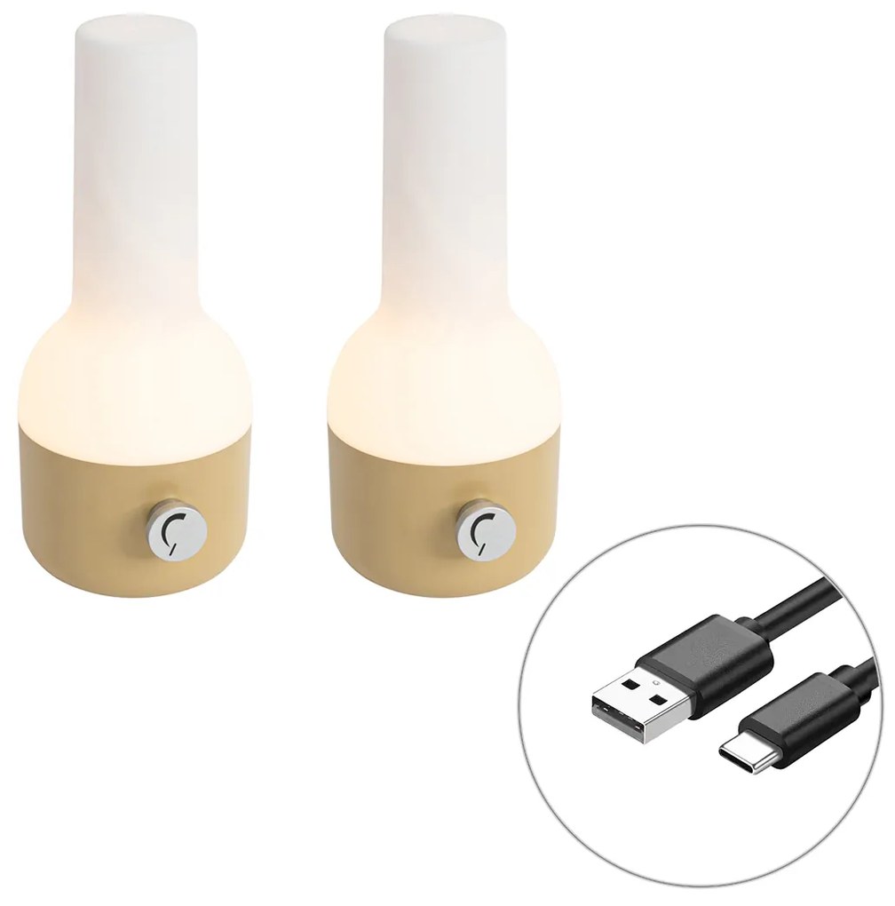 2 db-os kültéri asztali lámpa szett arany fehérrel, újratölthető LED-del - Haard