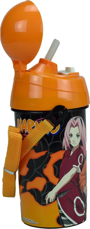 Naruto Fire műanyag szívószálas kulacs akasztóval 500 ml