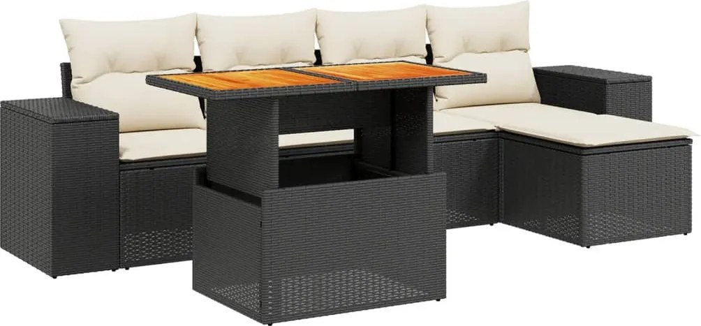 vidaXL 6 részes fekete polyrattan kerti ülőgarnitúra párnákkal