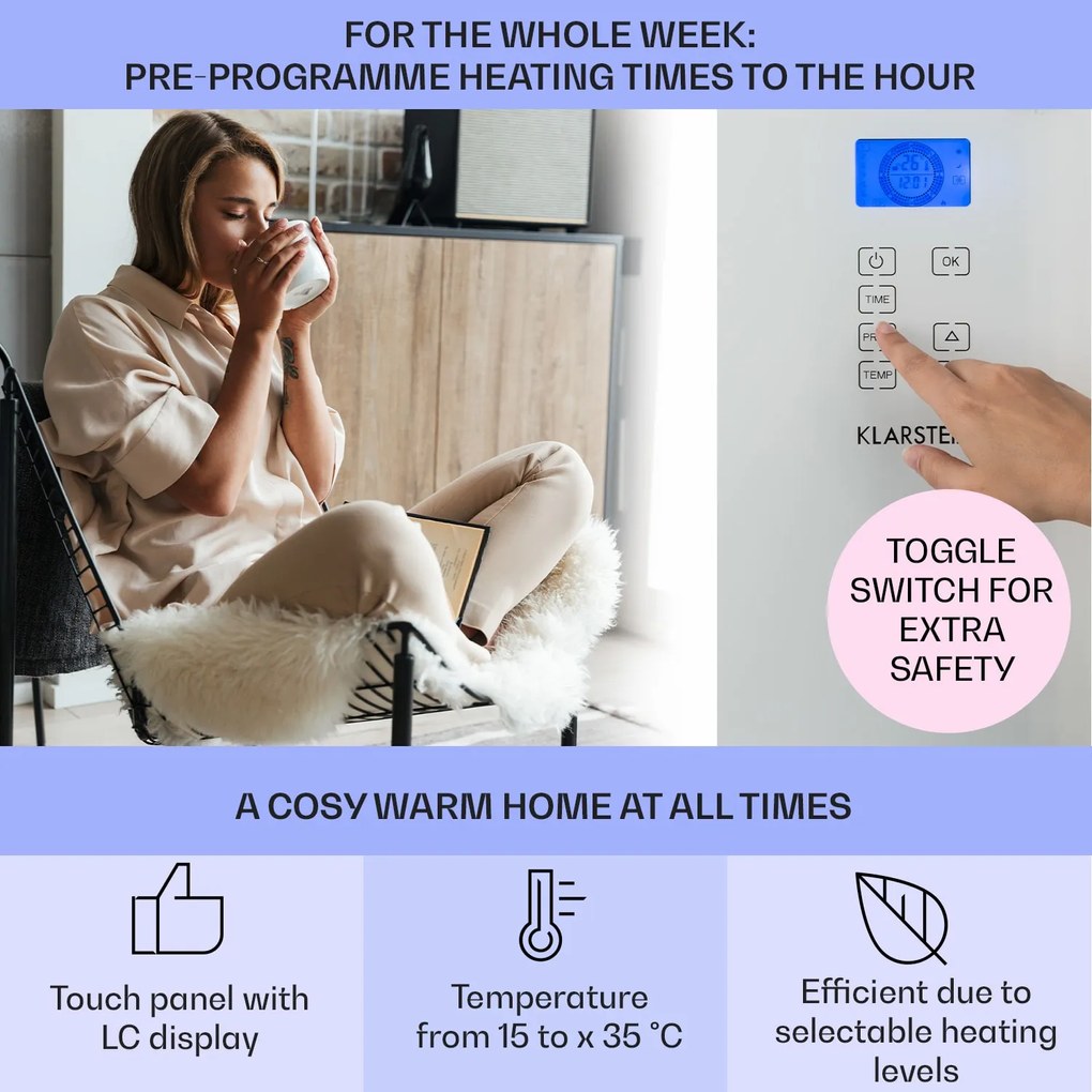 Klarstein Norderney, konvektor, 1000 W termosztát, időzítő, 20 m², fehér