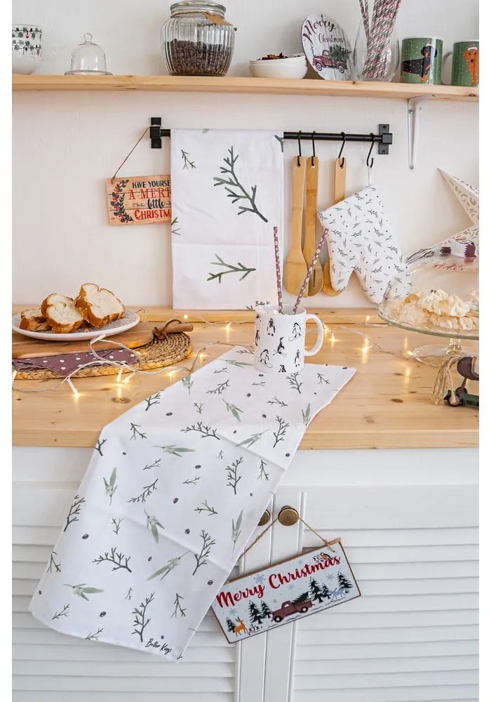 Pamut konyharuha szett karácsonyi mintával, 2 db-os 50x70 cm Delicate Green – Butter Kings