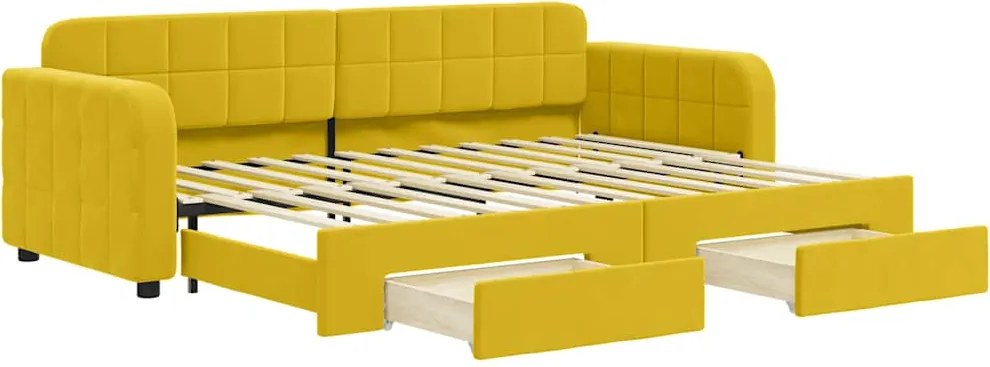 vidaXL sárga kihúzható bársony heverő fiókkal 80 x 200 cm