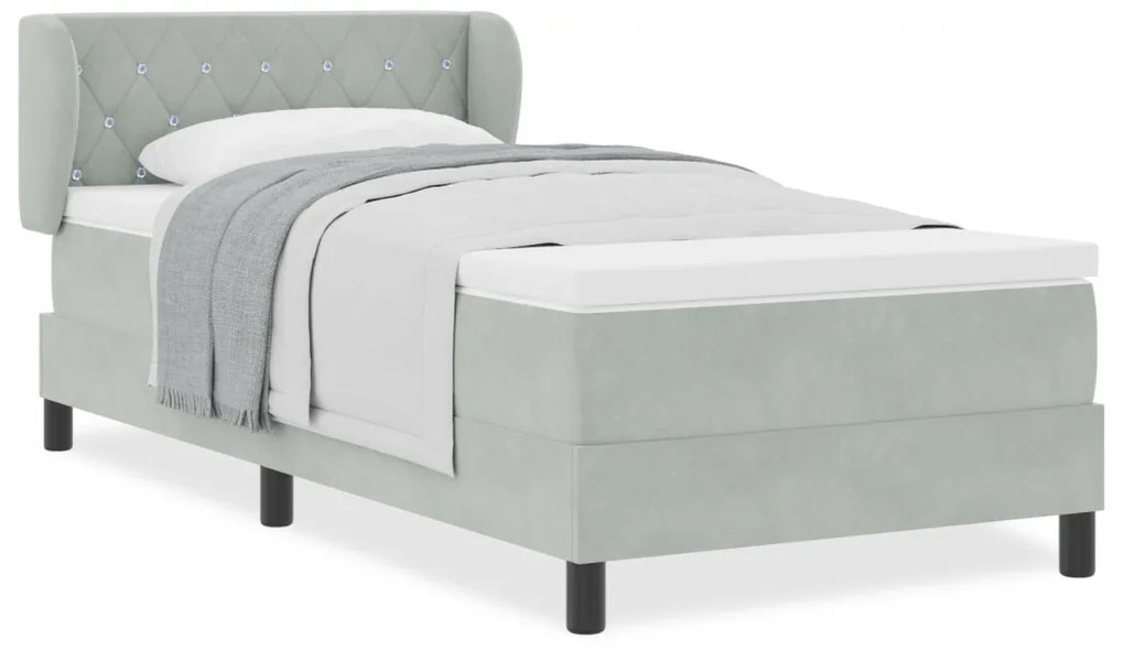 Boxspring Ágy Mattal Világosszürke 90x200 cm Bársony