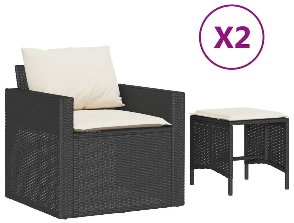 vidaXL 4 részes fekete polyrattan kerti ülőgarnitúra párnákkal