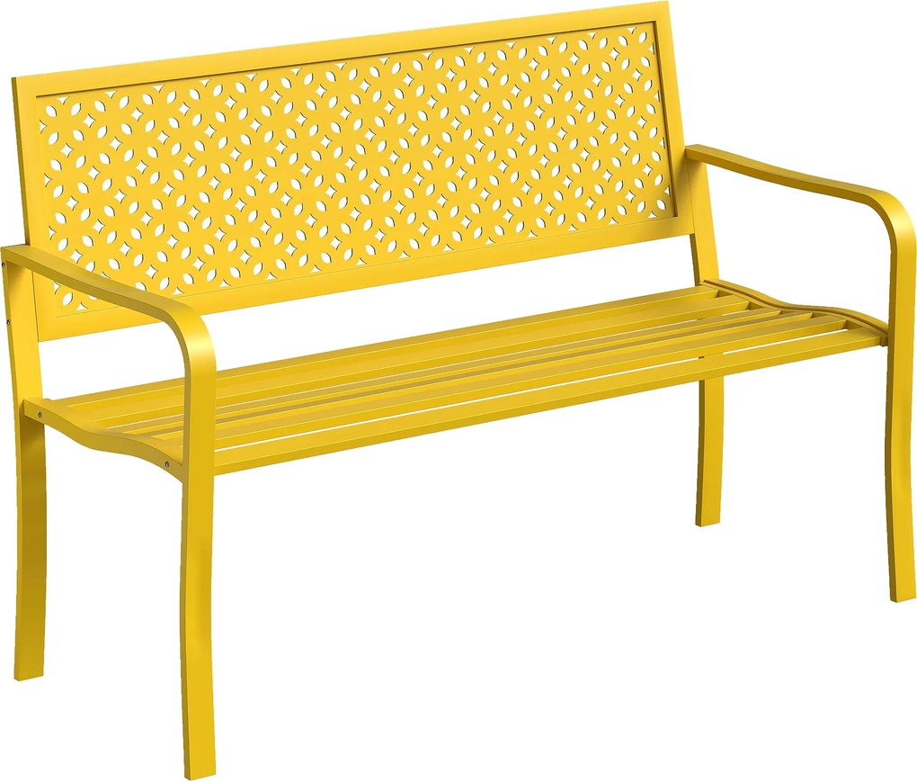 Outsunny 2 személyes fém kerti pad — időjárásálló, rozsdamentes lamellás háttámla, geometrikus dizájn, 127 x 61 x 85 cm | Aosom