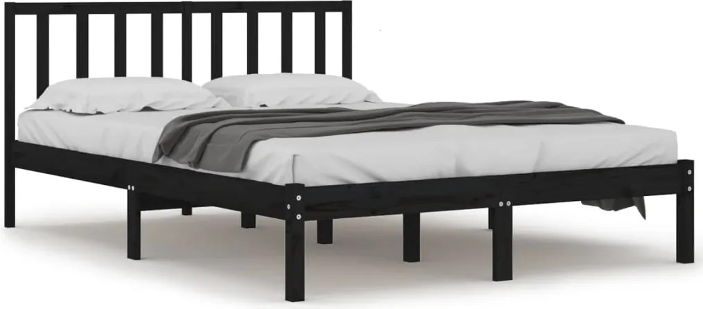 vidaXL fekete tömör fenyőfa ágykeret 140x190 cm