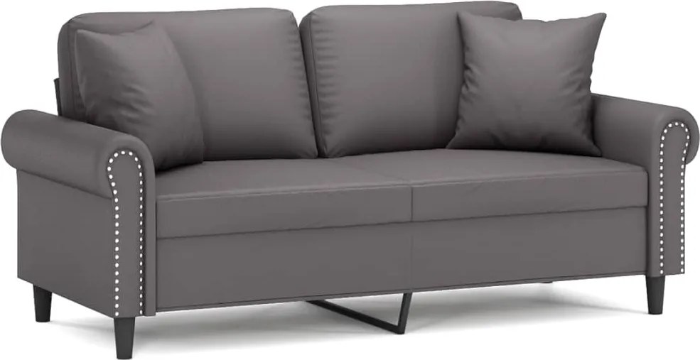 vidaXL 2 személyes szürke műbőr kanapé díszpárnákkal 140 cm