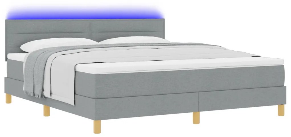 Box Spring Ágy matraccal és LED lámpával Világosszürke 180x200 cm Szövet