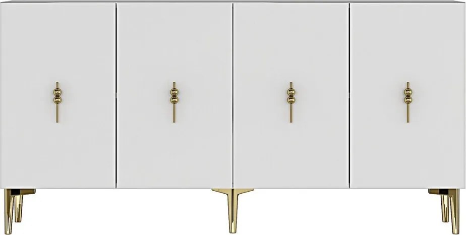 Komód, fehér-arany, 125 cm