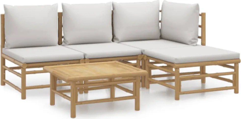 vidaXL 5 részes bambusz kerti ülőgarnitúra világosszürke párnákkal