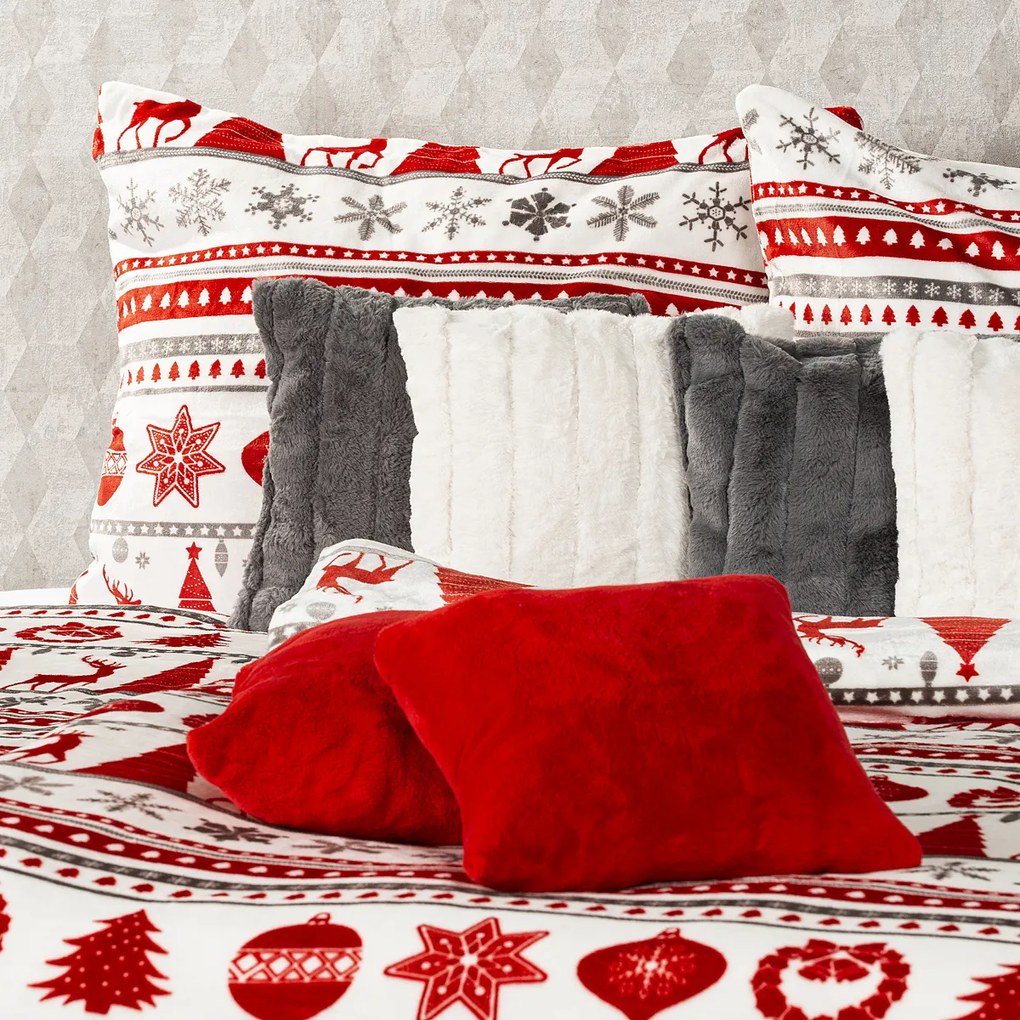 4Home Christmas Time mikroflanel ágyneműhuzat, piros, 140 x 200 cm, 70 x 90 cm