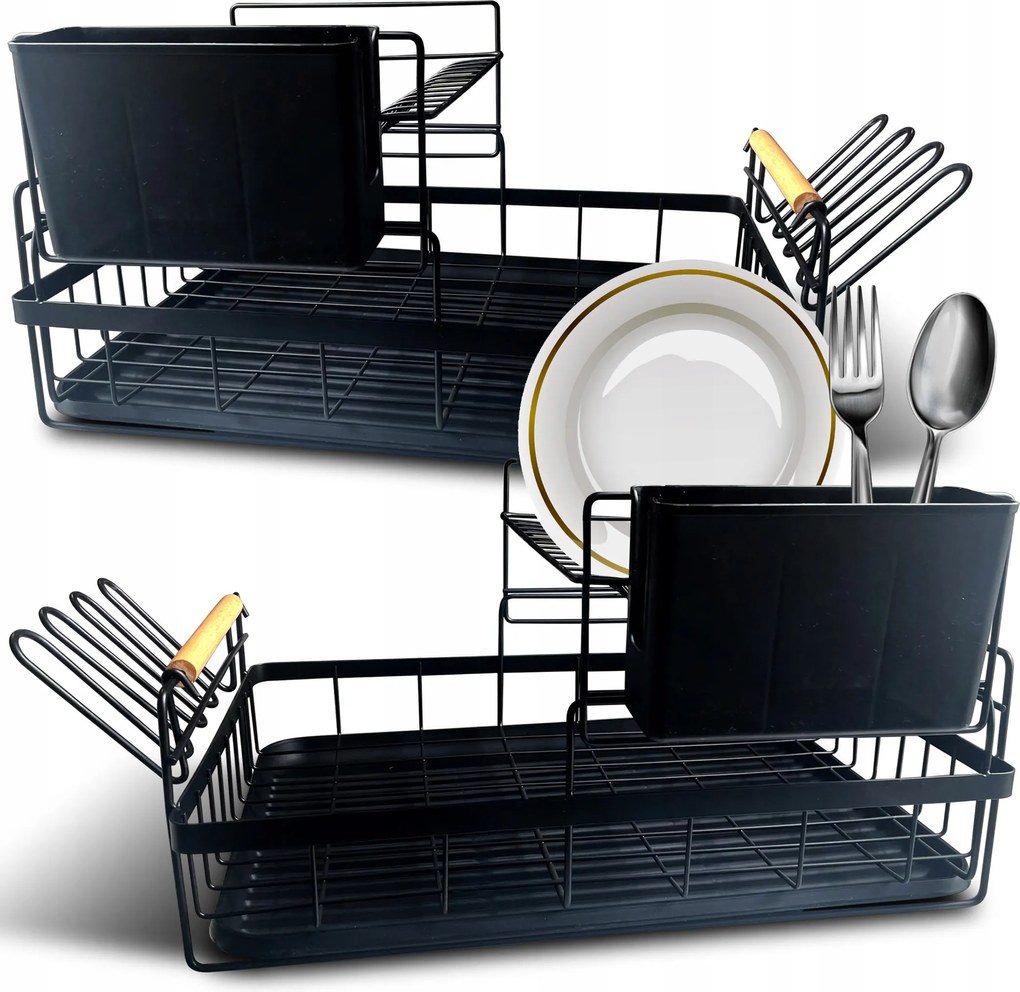 Edényszárító Kétszintes Csepegtető Tálca Álló Nagy Fekete