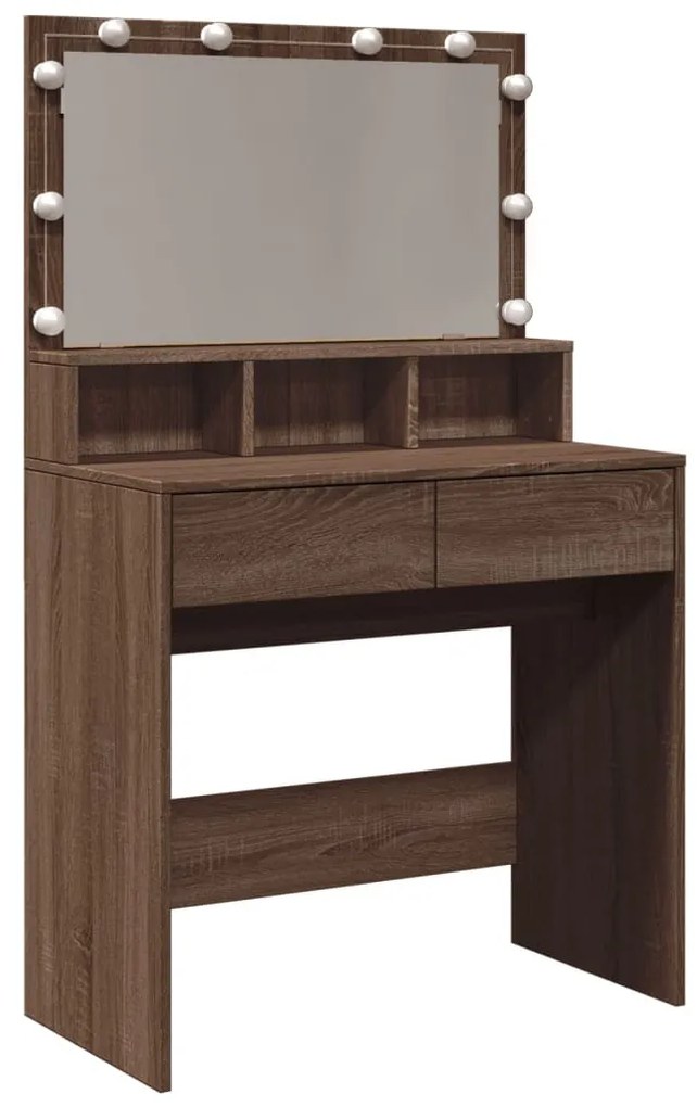 barna tölgy színű fésülködőasztal LED-del 80 x 41 x 134,5 cm