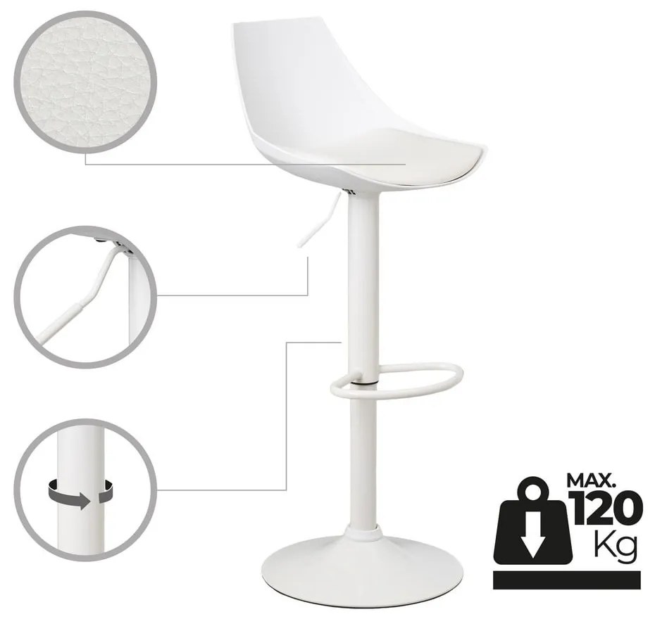 Fehér bőr utánzat állítható magasságú bárszék szett 2 db-os (ülésmagasság 56,5 cm) – Casa Selección