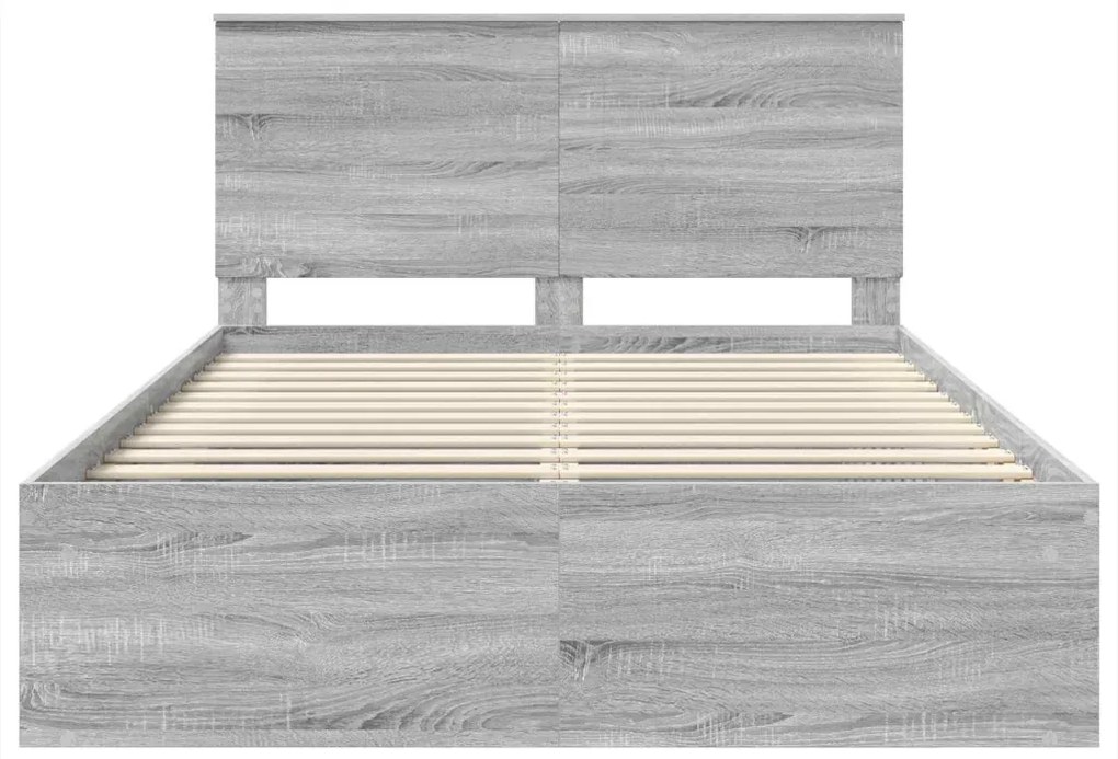 vidaXL Ágykeret fejtámlával Szürke Sonoma 150 x 200 cm Tömör fenyőfa