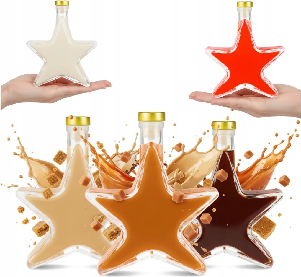 5X Karácsonyi Üveg Csillag 200ML Tinktúra Bor Likőr Karácsonyi Ajándék