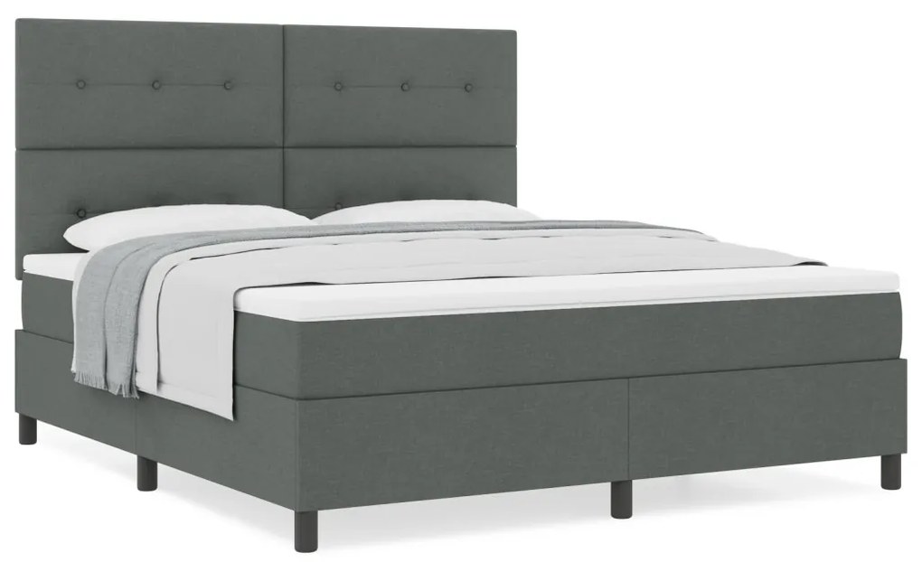 Boxspring ágy matraccal sötét szürke szuper király szövet