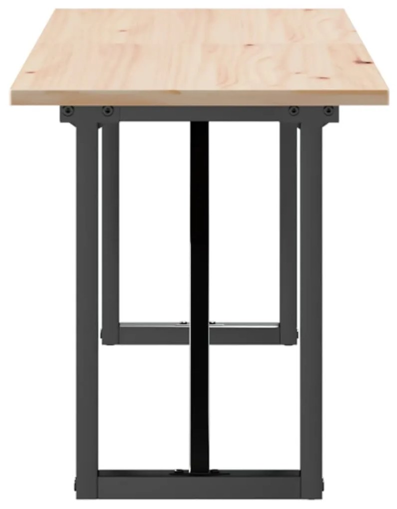 Tömör fenyőfa és acél dohányzóasztal O-vázzal 160x40x45 cm