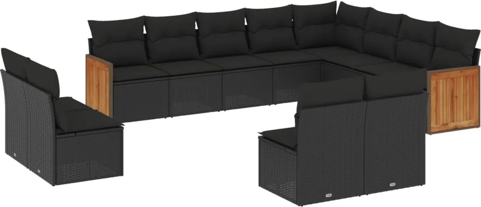 vidaXL 12 részes fekete polyrattan kerti ülőgarnitúra párnákkal