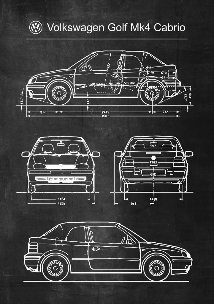 Poszter Volkswagen Golf Mk4 Cabrio Retro Séma