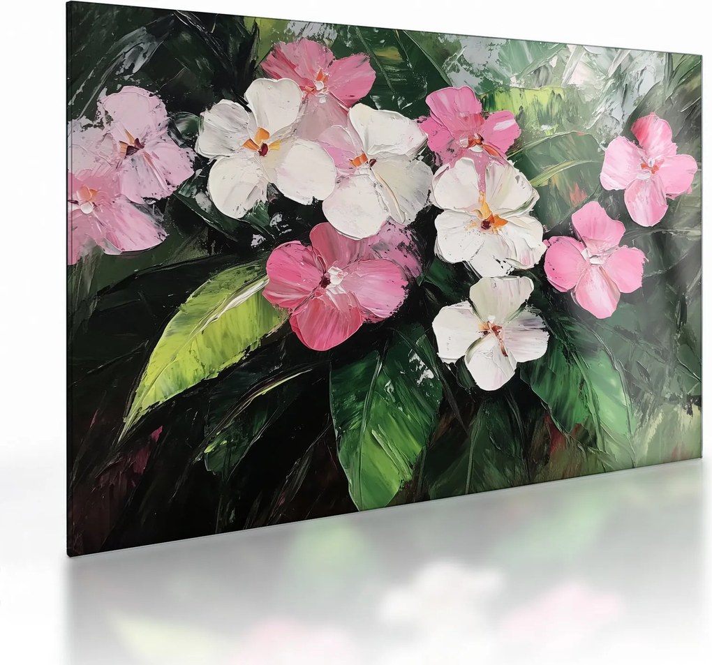 Üveg kép - Rózsaszín és fehér virágok (70x50 cm)
