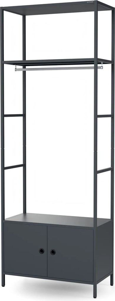 Irodai polc nyitott ruhaakasztó rúddal, recepcióra és váróterembe, fém, antracit, 800x2200x400 mm: ARIEL