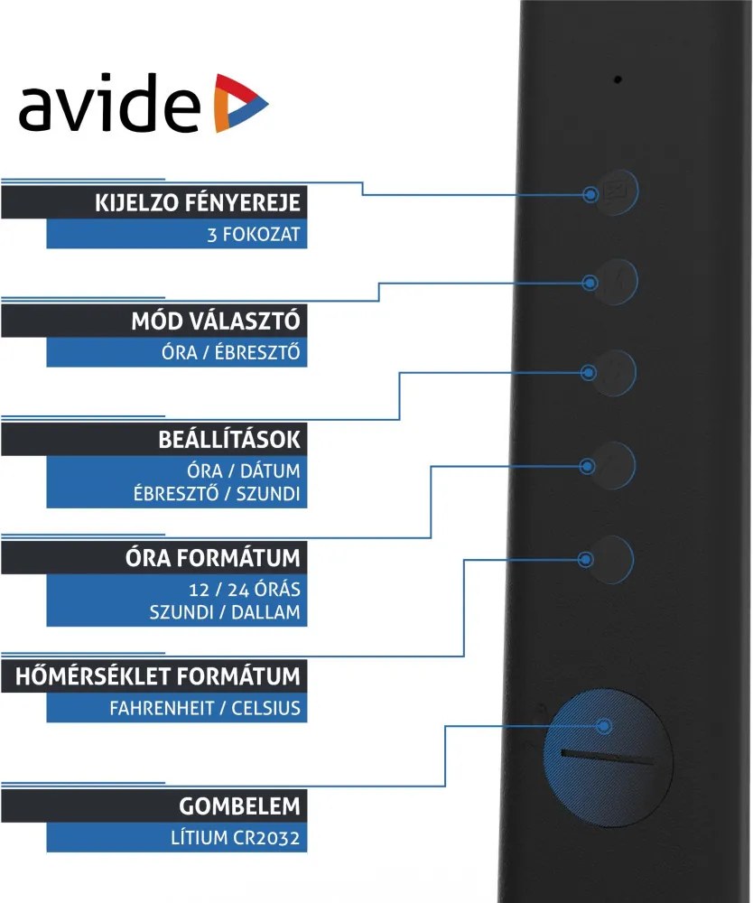 AVIDE ABLDL-OLC-6W-B Fekete Színű ÍRÓASZTALI LÁMPA 6W 350Lm IP20