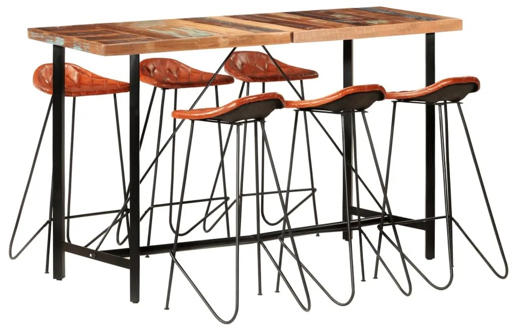 7-részes tömör újrahasznosított fa és valódi bőr bárgarnitúra