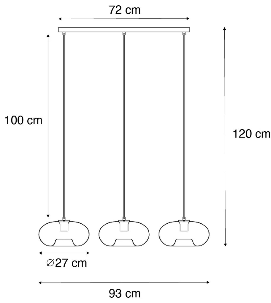 Függőlámpa fekete füstüveggel, ovális, 3-lámpás - Ayesha