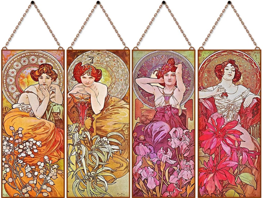 Alfons Mucha - Ékkövek - (Garnitúra) üvegkép, falikép