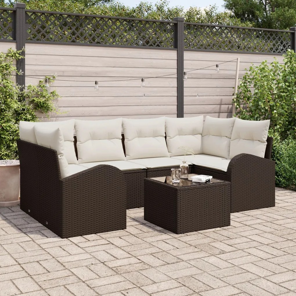 7 darabos Kert Sofa Szett Párnákkal Barna Poli Rattan