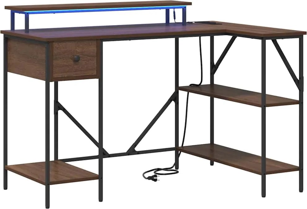 vidaXL Asztal LED -es lámpákkal Barna Tölgy 120 x 79 x 86,5 cm Faanyag