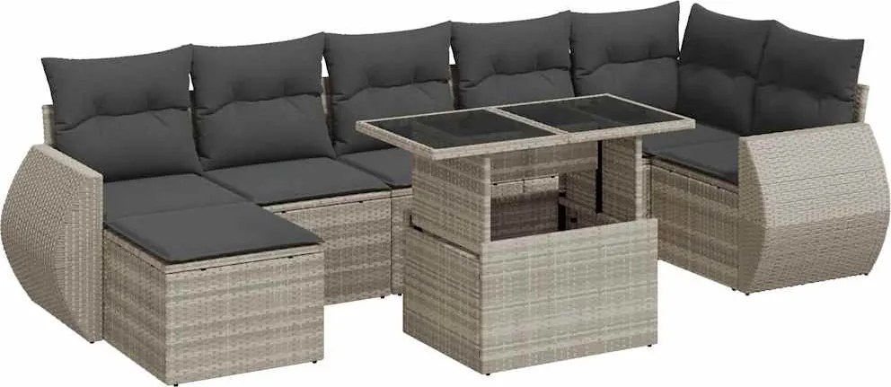 vidaXL 8 részes világosszürke polyrattan kerti ülőgarnitúra párnával