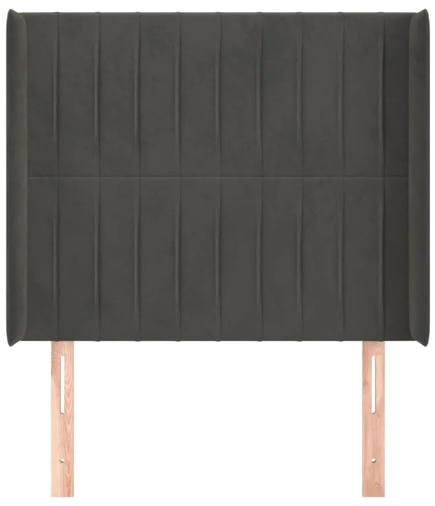 sötétszürke bársony fejtámla szárnyakkal 93x16x118/128 cm