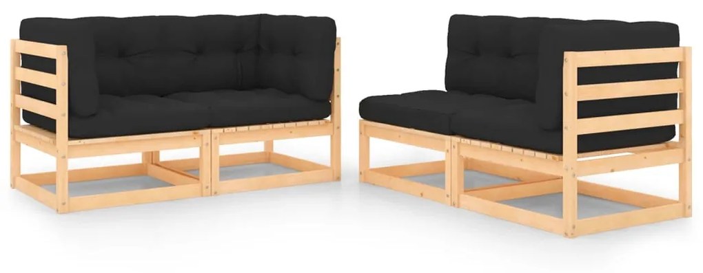 vidaXL 4 részes tömör fenyőfa kerti ülőgarnitúra párnákkal