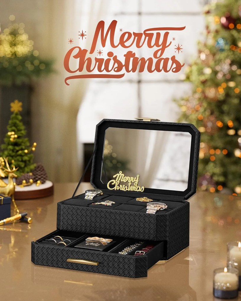 8 rekeszes óratartó doboz, tintafekete