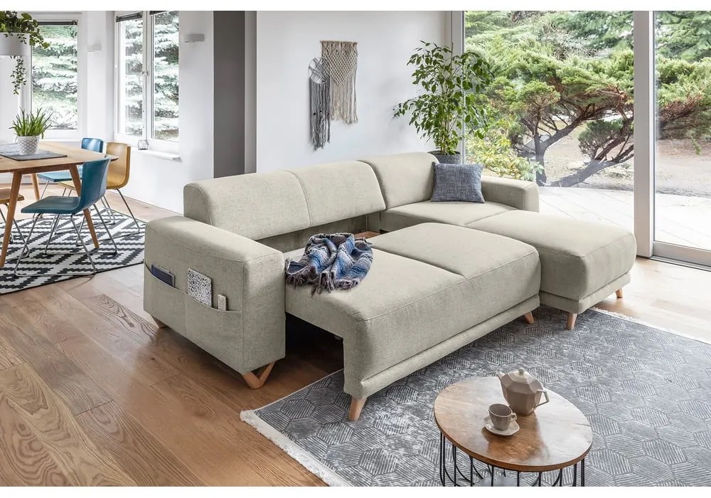 Bézs kinyitható-tárolóhelyes sarokkanapé Classy Sophie – Miuform