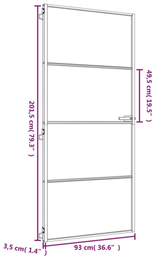 arany edzett üveg és alumínium vékony beltéri ajtó 93x201,5 cm