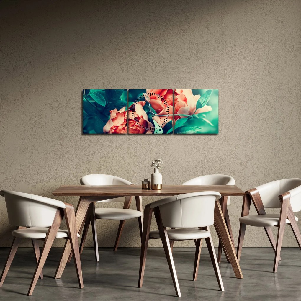 Tavaszi virágok képe (órával) (90x30 cm)