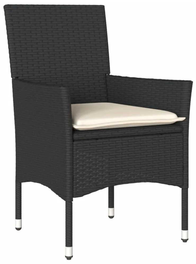 vidaXL 7 részes fekete polyrattan/üveg kerti étkezőgarnitúra párnával