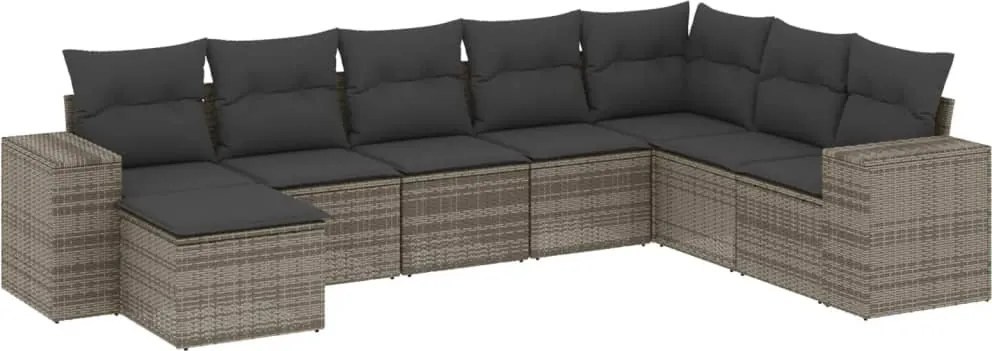 vidaXL 8 részes szürke polyrattan kerti ülőgarnitúra párnákkal