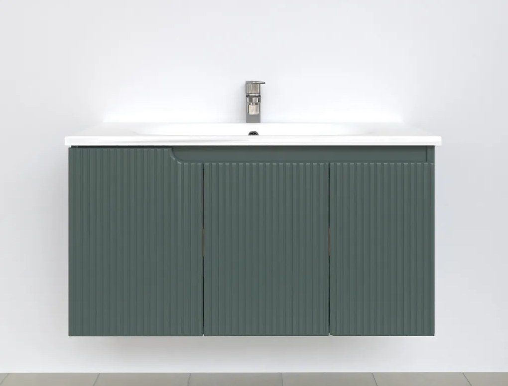 Piramida EURIDIKA fali fürdőszobabútor - műmárvány mosdóval -2 ajtós - PINO FEKZÖLDETE - 100 x 48 x 53 cm