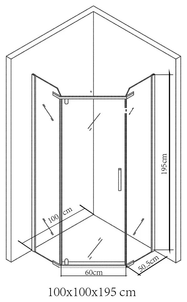 Celtic 100x100 cm ötszögletű zuhanykabin tálca nélkül